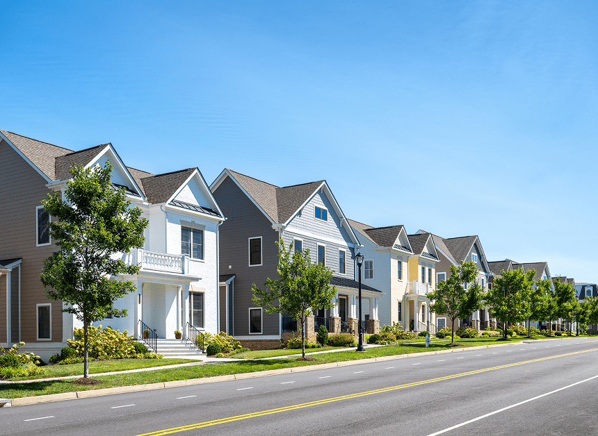 Row of suburban houses along a street.
